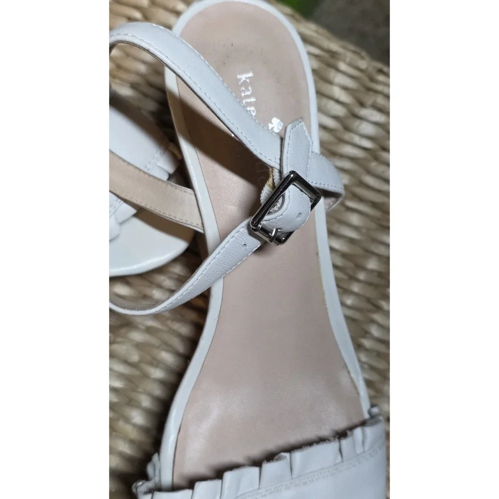 Kate Spade Tomas Ruffle Platform Wedges Sandals White 9 1/2 Women's 9.5